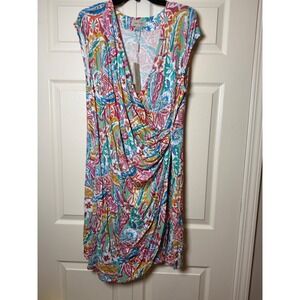 Charlie Paige Women XL Paisley Faux Wrap Ruched Sheath Dress NWT Multicolor